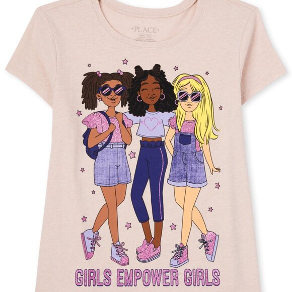 The Childrens Place Girls Empower Graphic Tee-Short Sleeve-Cookiedough-S (5/6) - Picture 1 of 2